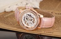 Analogowy Duże twarzy zegarki damskie Moda skóry różowy ręka wiatru mechaniczne Wrist Watch