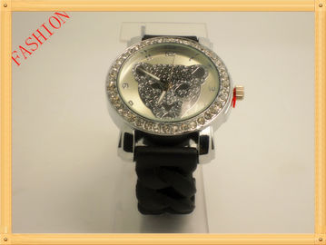 Leopard kryształ krzemu Wristband Watch Red / Black Nie powoduje korozji