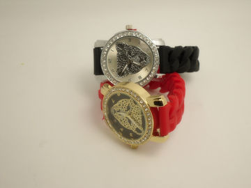 Leopard kryształ krzemu Wristband Watch Red / Black Nie powoduje korozji