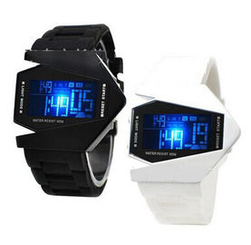 Black and White Samolot Shaped wielofunkcyjny zegarek cyfrowy, wodoodporny LED Watch