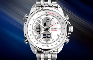 Mężczyźni biznesowe 12/24 godzin Metal Strap Watch wyświetlacz LCD z godzinowe Chime