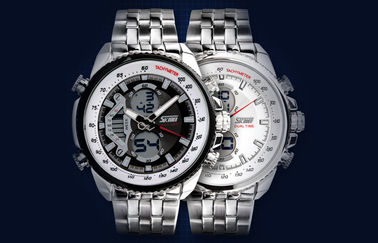 Mężczyźni biznesowe 12/24 godzin Metal Strap Watch wyświetlacz LCD z godzinowe Chime