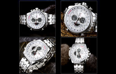 Mężczyźni biznesowe 12/24 godzin Metal Strap Watch wyświetlacz LCD z godzinowe Chime