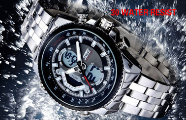 Mężczyźni biznesowe 12/24 godzin Metal Strap Watch wyświetlacz LCD z godzinowe Chime