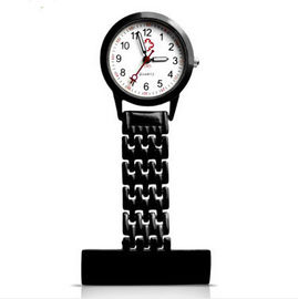 Fancy Czarny stainess Steel Quartz Nurse Fob Watch / Gel Z nadrukiem logo