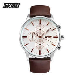 Brown Leather Wrist Watch ze stali nierdzewnej Duży Srebrny Case dla mężczyzn