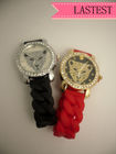 Leopard kryształ krzemu Wristband Watch Red / Black Nie powoduje korozji